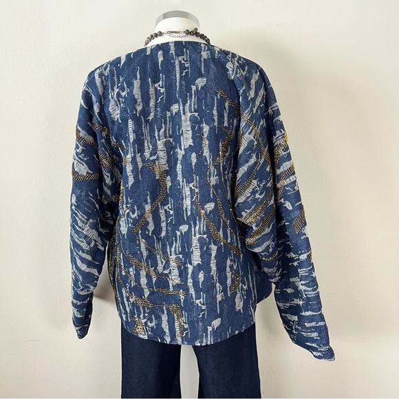 NWT Zara Beaded Denim-Effect Quilted Kimono Jacket Blue Boho Women’s Size M/L - Picture 4 of 11